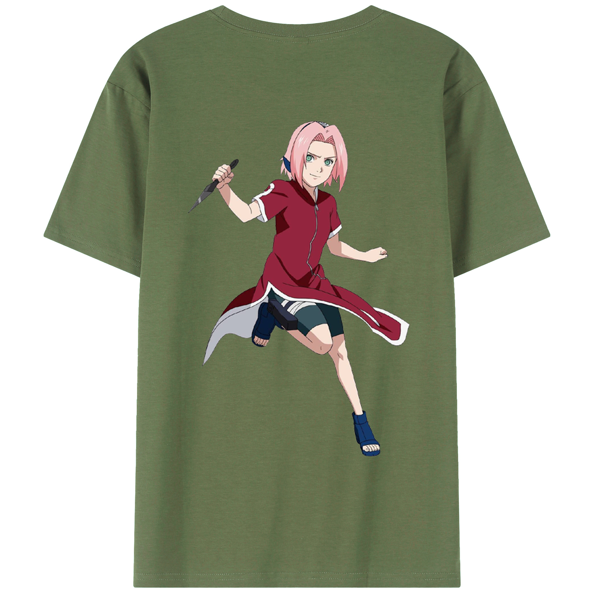 （画像用） NARUTO -ナルト- 春野サクラ Haruno Sakura 綿100％ メンズ半袖Tシャツ（バックプリント） 通気性